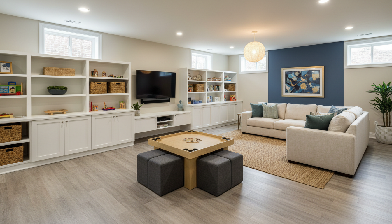 basement playroom teen lounge milton gta A durable, storage-rich playroom can easily transition into a teen lounge or hobby space as your family’s needs change.