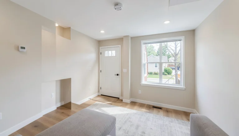 Legal basement fire safety in Ontario shown in a modern basement apartment with egress window and smoke alarm