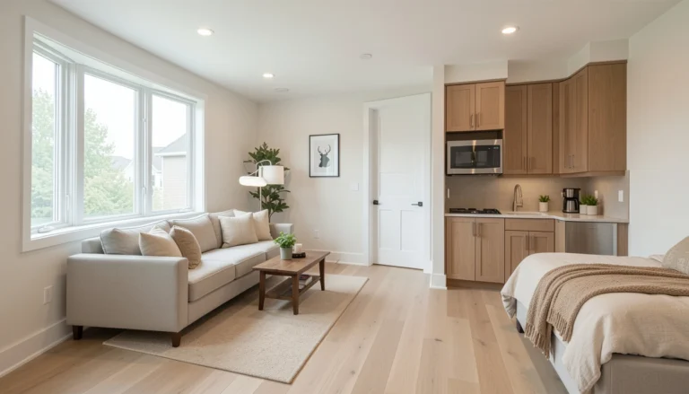 Modern legal basement apartment in Ontario with egress window, finished living space, and code-compliant design