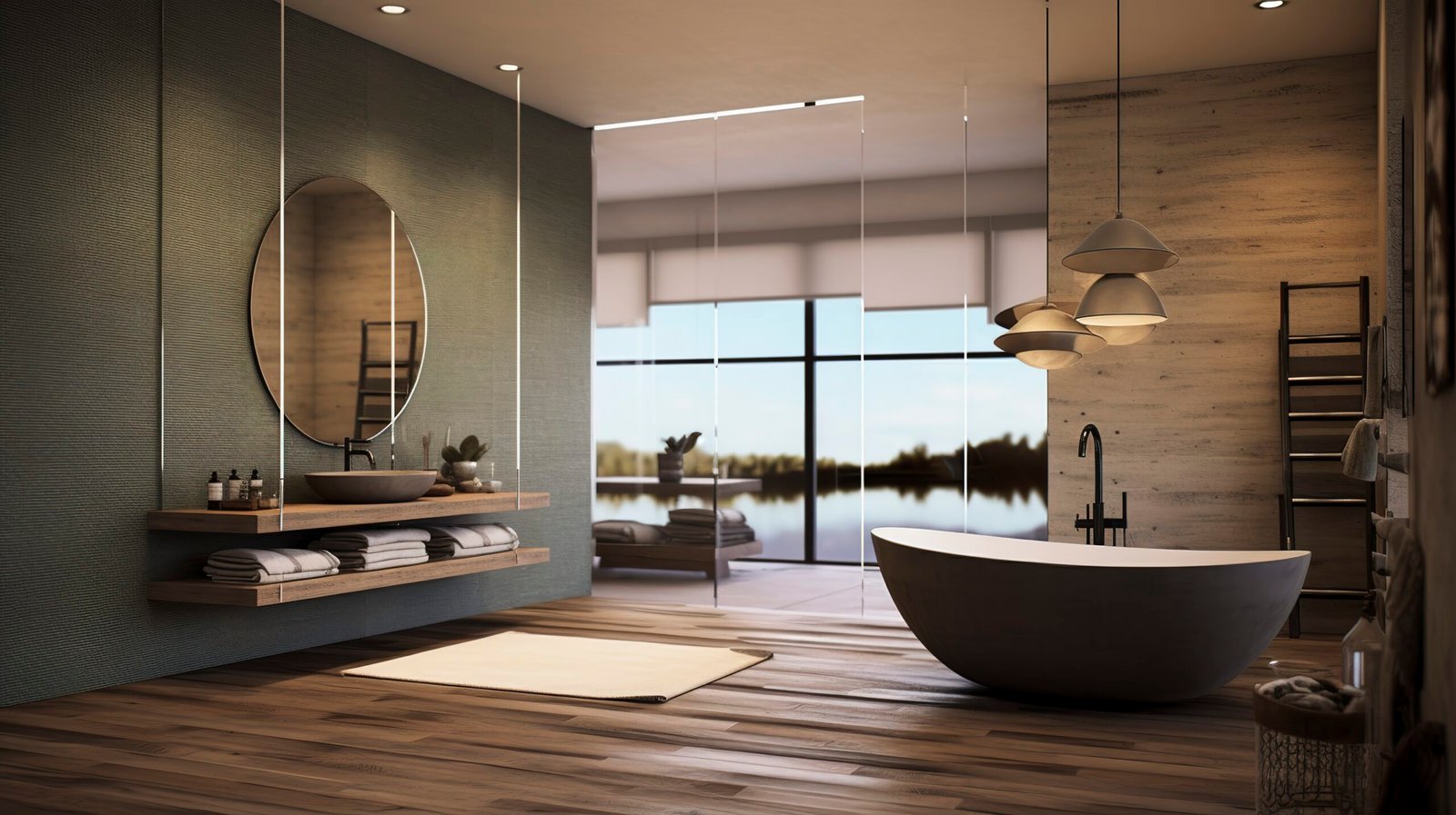 Modern bathroom with freestanding bathtub